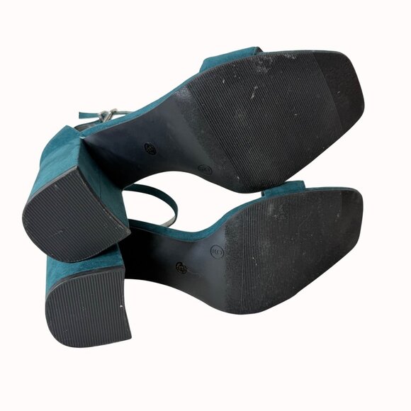 Worthington Teal Block Heel Sandals 9M Open Toe Ankle Strap Suede Dress Shoes - Picture 9 of 16